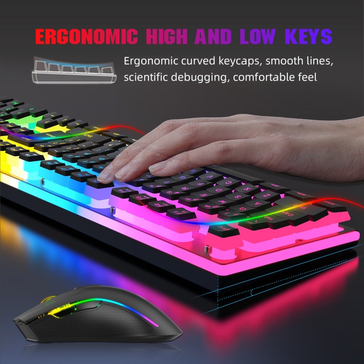 HXSJ L96 2.4G Wireless RGB Backlit Keyboard and Mouse Set 104 Pudding Key Caps + 4800DPI Mouse(White) - Wireless Keyboard by HXSJ | Online Shopping UK | buy2fix