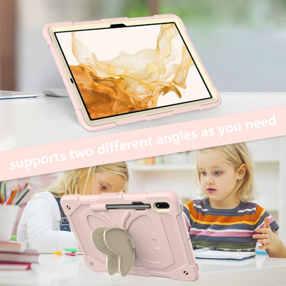 For Samsung Galaxy Tab S9+ Butterfly Kickstand Heavy Duty Hard Rugged Tablet Case(Beige+Rose Pink) - Galaxy Tab S9+ Cases by buy2fix | Online Shopping UK | buy2fix