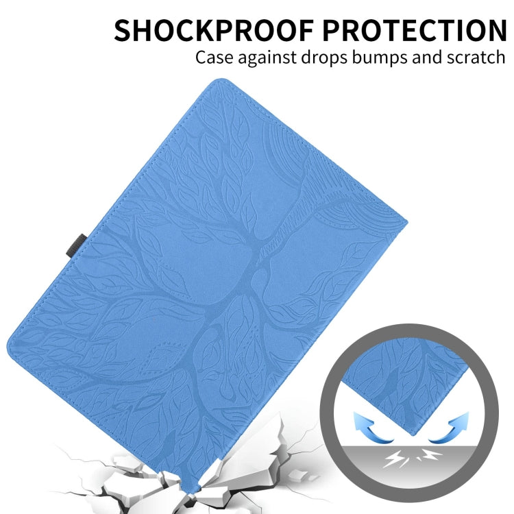 For Samsung Galaxy Tab S9 FE / S9 X510 Tree Life Embossed Rotation Leather Smart Tablet Case(Blue) - Galaxy Tab S9 FE by buy2fix | Online Shopping UK | buy2fix