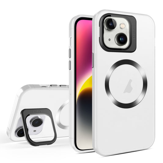 For iPhone 15 Plus Skin Feel CD Texture MagSafe Lens Holder Phone Case(Matte White) - iPhone 15 Plus Cases by buy2fix | Online Shopping UK | buy2fix