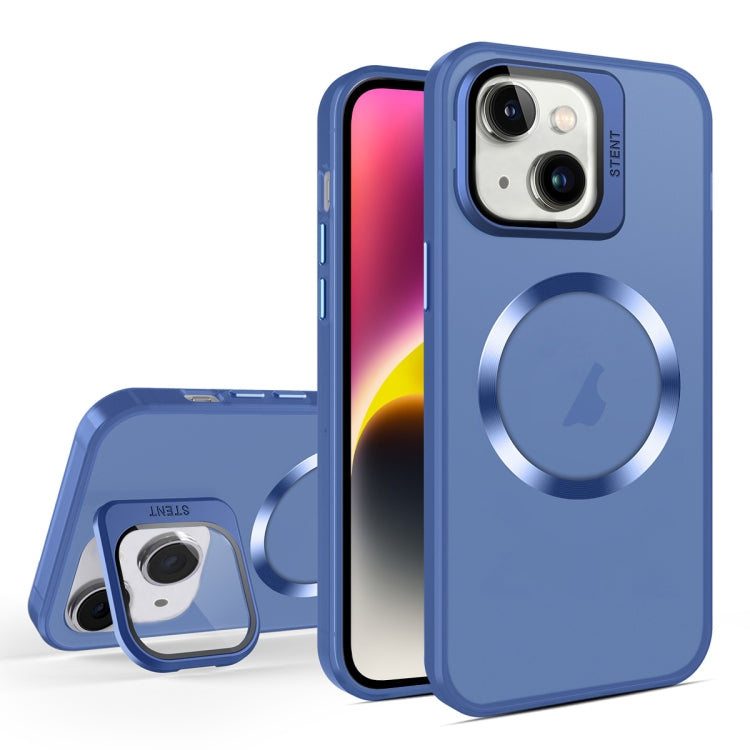 For iPhone 15 Skin Feel CD Texture MagSafe Lens Holder Phone Case(Royal Blue) - iPhone 15 Cases by buy2fix | Online Shopping UK | buy2fix