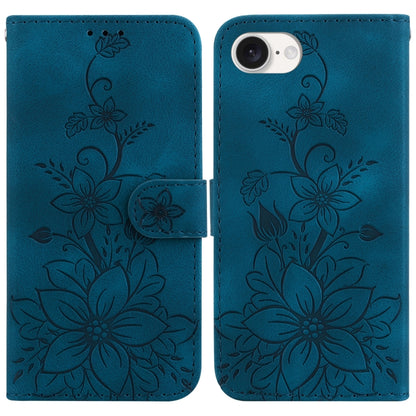 For iPhone SE 2024 Lily Embossed Leather Phone Case(Dark Blue) - More iPhone Cases by buy2fix | Online Shopping UK | buy2fix