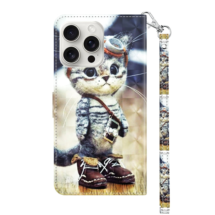 For iPhone 16 Pro 3D Painted Leather Phone Case(Naughty Cat) - iPhone 16 Pro Cases by buy2fix | Online Shopping UK | buy2fix