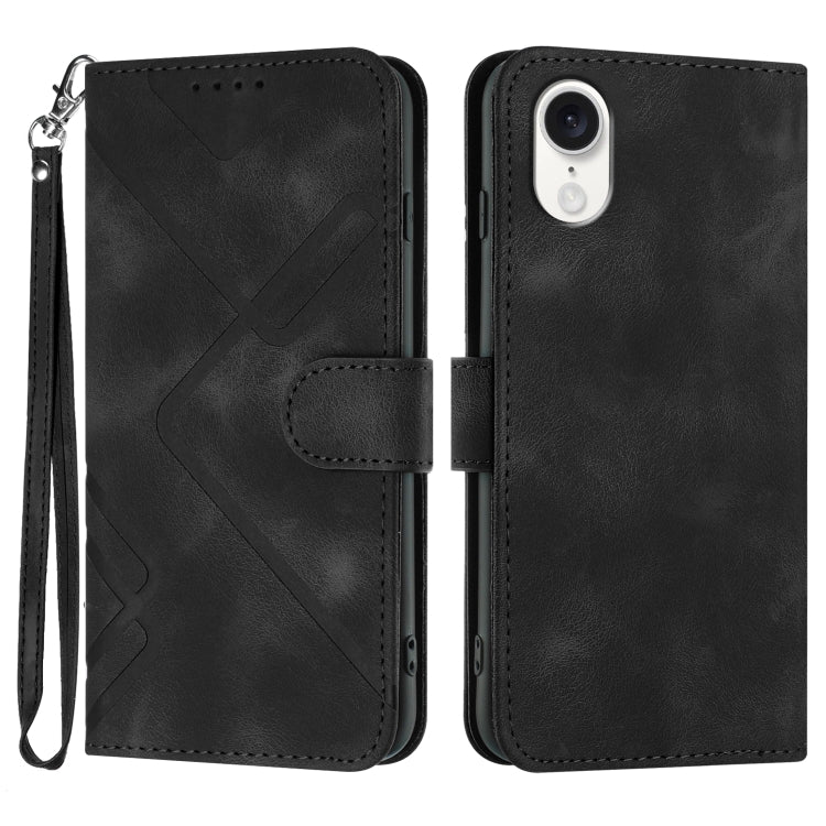 For iPhone SE 2024 Line Pattern Skin Feel Leather Phone Case(Black) - More iPhone Cases by buy2fix | Online Shopping UK | buy2fix