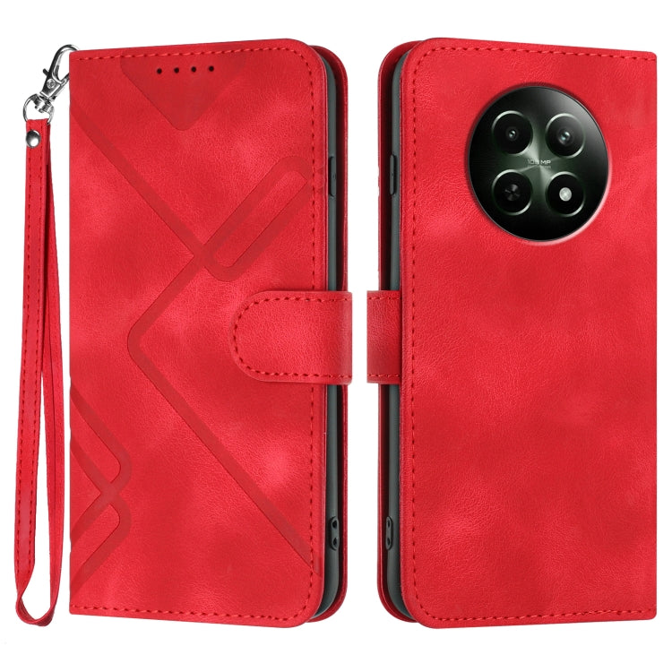 For Realme 12 5G Global Line Pattern Skin Feel Leather Phone Case(Red) - Realme Cases by buy2fix | Online Shopping UK | buy2fix