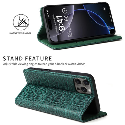 For iPhone 16 Pro Fierre Shann Crocodile Texture Magnetic Genuine Leather Phone Case(Green) - iPhone 16 Pro Cases by FIERRE SHANN | Online Shopping UK | buy2fix