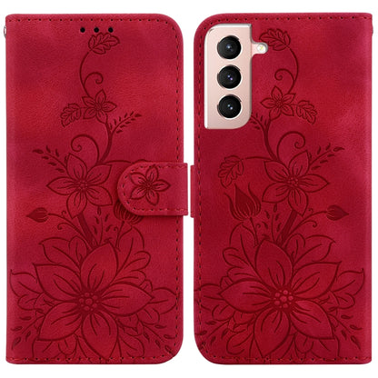 For Samsung Galaxy S22 5G Lily Embossed Leather Phone Case(Red) - Galaxy S22 5G Cases by buy2fix | Online Shopping UK | buy2fix