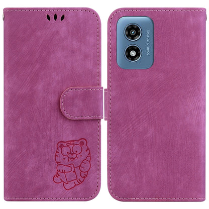 For Motorola Moto G Play 4G 2024 Little Tiger Embossed Leather Phone Case(Rose Red) - Motorola Cases by buy2fix | Online Shopping UK | buy2fix