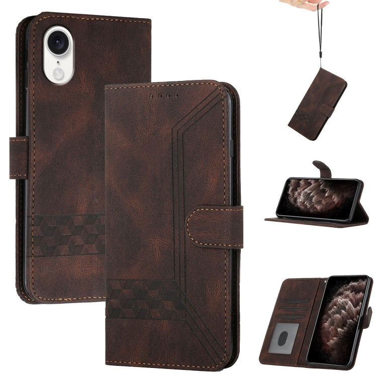 For iPhone SE 2024 Cubic Skin Feel Flip Leather Phone Case(Brown) - More iPhone Cases by buy2fix | Online Shopping UK | buy2fix