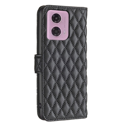 For Motorola Moto G34 5G Diamond Lattice Wallet Flip Leather Phone Case(Black) - Motorola Cases by buy2fix | Online Shopping UK | buy2fix