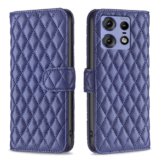 For Motorola Edge 50 Pro 5G Diamond Lattice Wallet Flip Leather Phone Case(Blue) - Motorola Cases by buy2fix | Online Shopping UK | buy2fix