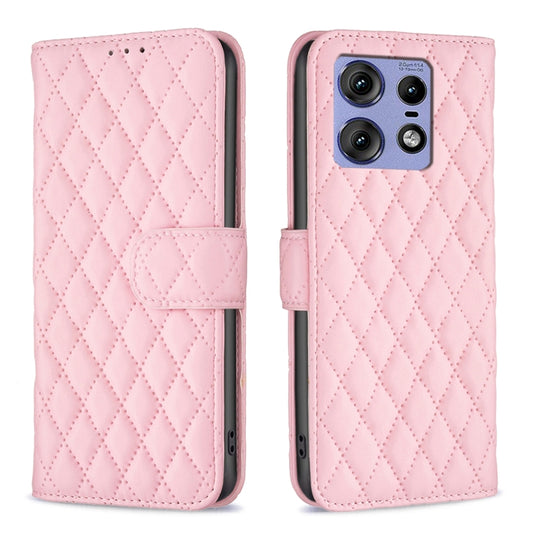 For Motorola Edge 50 Pro 5G Diamond Lattice Wallet Flip Leather Phone Case(Pink) - Motorola Cases by buy2fix | Online Shopping UK | buy2fix