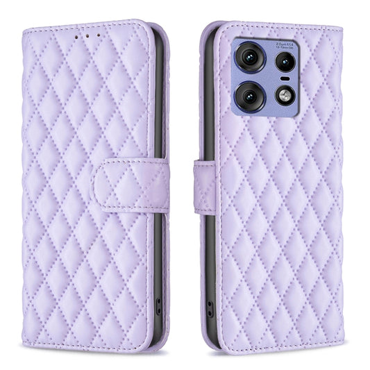 For Motorola Edge 50 Pro 5G Diamond Lattice Wallet Flip Leather Phone Case(Purple) - Motorola Cases by buy2fix | Online Shopping UK | buy2fix
