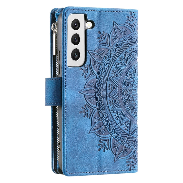 For Samsung Galaxy S21 5G Multi-Card Totem Zipper Leather Phone Case(Blue) - Galaxy S21 5G Cases by buy2fix | Online Shopping UK | buy2fix