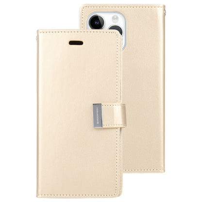 For iPhone 15 Pro Max GOOSPERY RICH DIARY Crazy Horse Texture Leather Phone Case(Gold) - iPhone 15 Pro Max Cases by GOOSPERY | Online Shopping UK | buy2fix