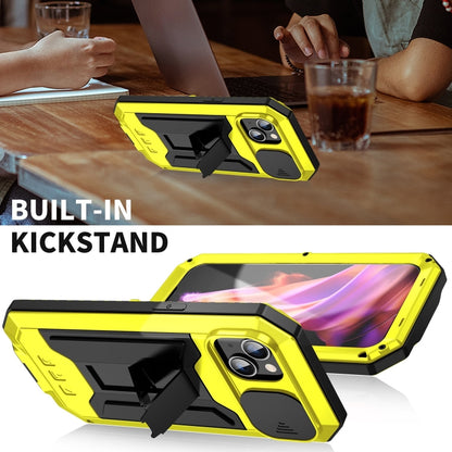 For iPhone 15 Plus R-JUST Sliding Camera Life Waterproof Holder Phone Case(Yellow) - iPhone 15 Plus Cases by R-JUST | Online Shopping UK | buy2fix