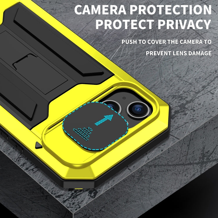 For iPhone 15 Plus R-JUST Sliding Camera Life Waterproof Holder Phone Case(Yellow) - iPhone 15 Plus Cases by R-JUST | Online Shopping UK | buy2fix