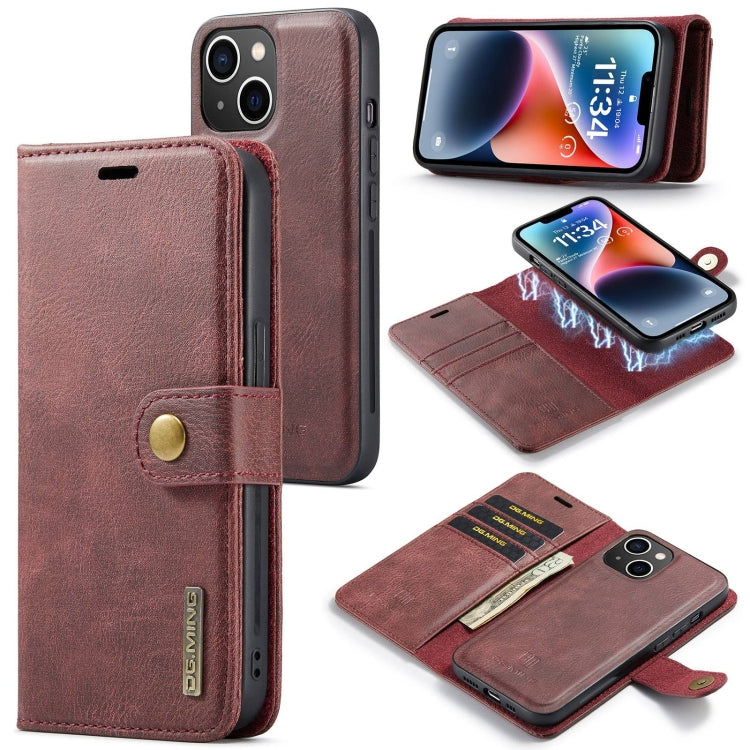 For iPhone 15 Plus DG.MING Crazy Horse Texture Detachable Magnetic Leather Phone Case(Red) - iPhone 15 Plus Cases by DG.MING | Online Shopping UK | buy2fix