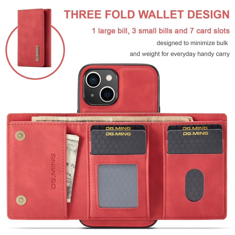 For iPhone 15 DG.MING M1 Series 3-Fold Multi Card Wallet Leather Phone Case(Red) - iPhone 15 Cases by DG.MING | Online Shopping UK | buy2fix