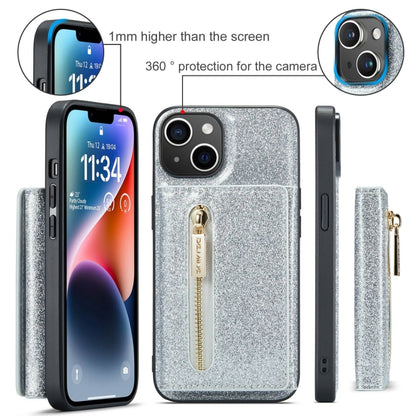 For iPhone 15 Plus DG.MING M3 Series Glitter Powder Card Bag Leather Phone Case(Silver) - iPhone 15 Plus Cases by DG.MING | Online Shopping UK | buy2fix