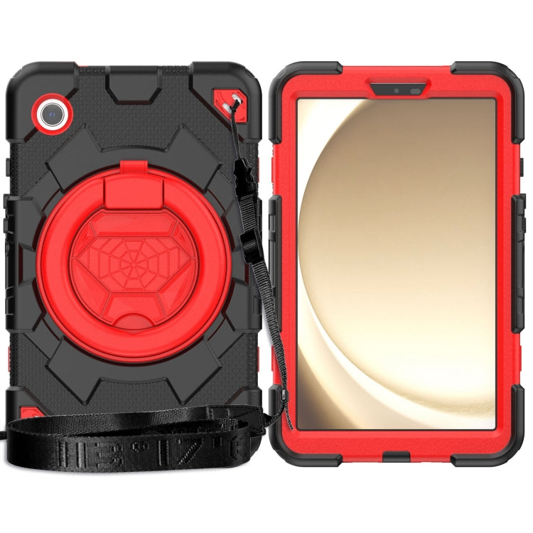 For Samsung Galaxy Tab A9 Spider Rotation Handle Silicone Hybrid PC Tablet Case(Black Red) - Galaxy Tab A9 by buy2fix | Online Shopping UK | buy2fix