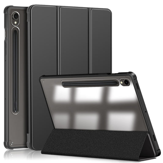 For Samsung Galaxy Tab S9 Acrylic 3-folding Smart Leather Tablet Case(Black) - Galaxy Tab S9 Cases by buy2fix | Online Shopping UK | buy2fix