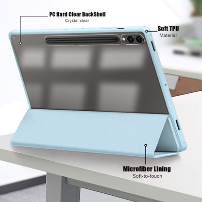 For Samsung Galaxy Tab S9+ Acrylic 3-folding Smart Leather Tablet Case(Sky Blue) - Galaxy Tab S9+ Cases by buy2fix | Online Shopping UK | buy2fix