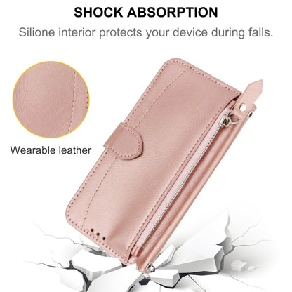 For iPhone 16 Oil Skin Zipper Wallet Leather Phone Case(Rose Gold) - iPhone 16 Cases by buy2fix | Online Shopping UK | buy2fix