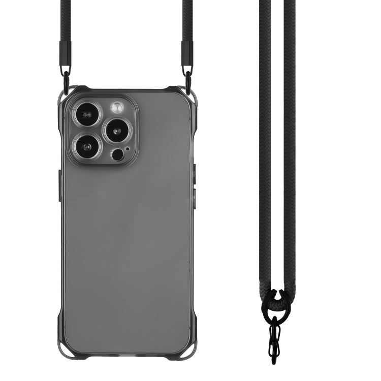 For iPhone 16 Pro Four-corner Shockproof TPU Phone Case with Lanyard(Black) - iPhone 16 Pro Cases by buy2fix | Online Shopping UK | buy2fix