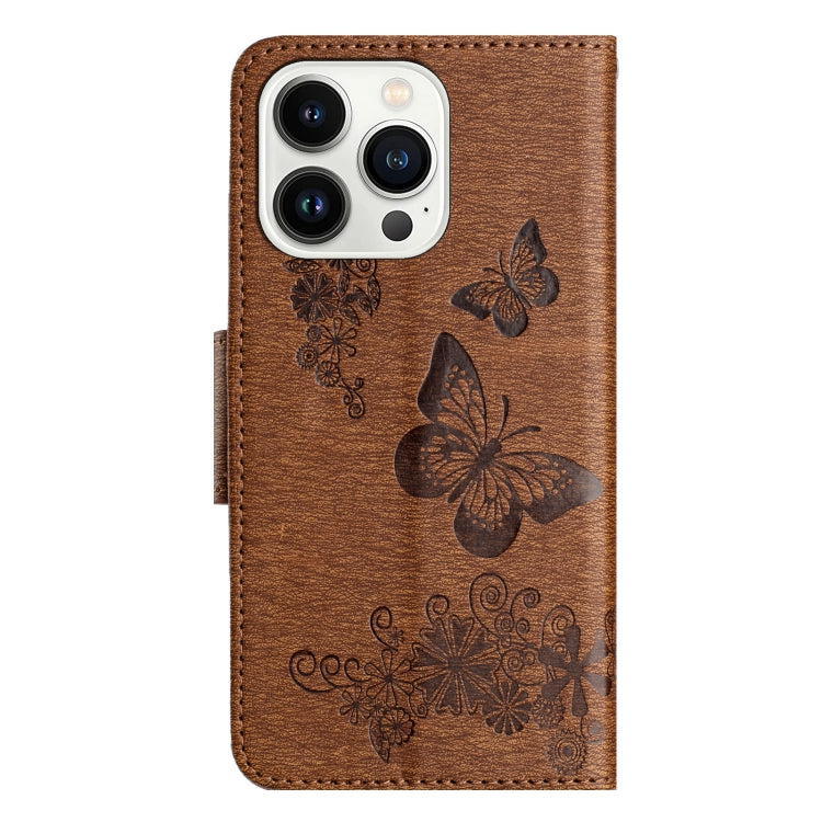 For iPhone 16 Pro Butterfly Embossed Flip Leather Phone Case(Brown) - iPhone 16 Pro Cases by buy2fix | Online Shopping UK | buy2fix