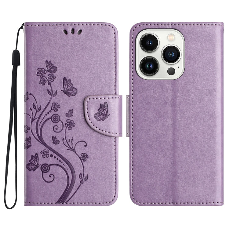 For iPhone 16 Pro Max Butterfly Flower Pattern Flip Leather Phone Case(Light Purple) - iPhone 16 Pro Max Cases by buy2fix | Online Shopping UK | buy2fix