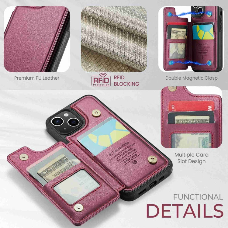 For iPhone 15 CaseMe C22 Card Slots Holder RFID Anti-theft Phone Case(Wine Red) - iPhone 15 Pro Cases by CaseMe | Online Shopping UK | buy2fix