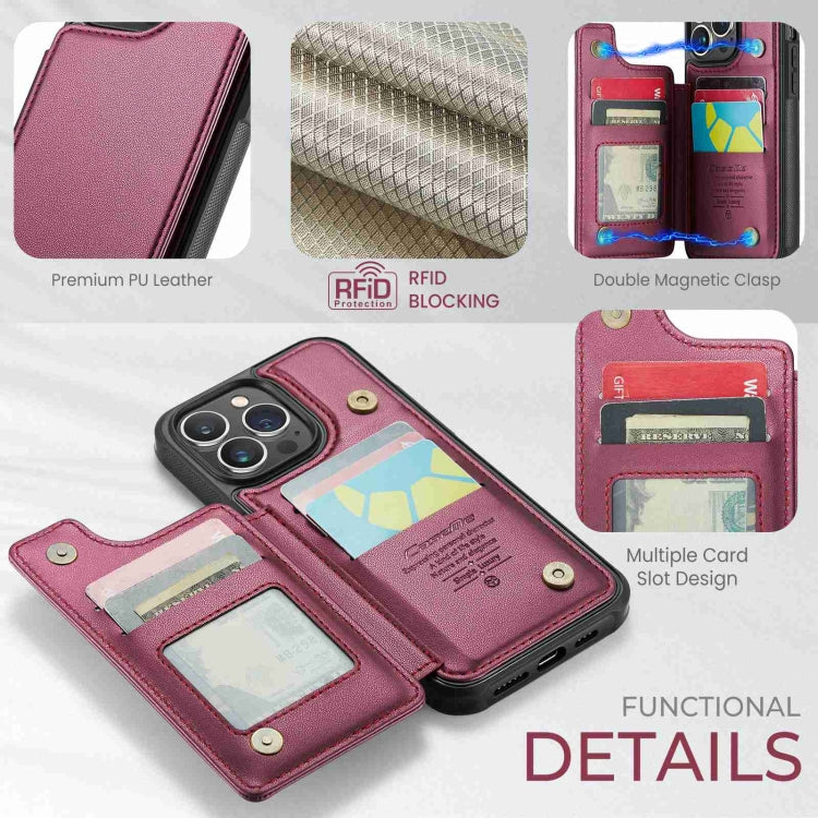 For iPhone 13 Pro Max CaseMe C22 Card Slots Holder RFID Anti-theft Phone Case(Wine Red) - iPhone 13 Pro Max Cases by CaseMe | Online Shopping UK | buy2fix