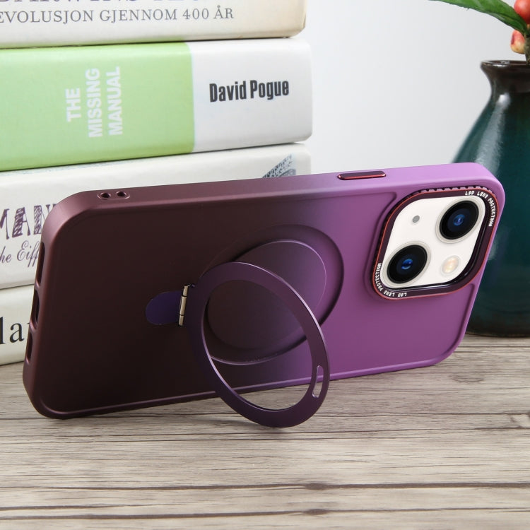 For iPhone 14 Gradient MagSafe Holder Liquid TPU Hybrid PC Phone Case(Purple Wine Red) - iPhone 14 Cases by buy2fix | Online Shopping UK | buy2fix