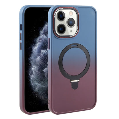 For iPhone 11 Pro Max Gradient MagSafe Holder Liquid TPU Hybrid PC Phone Case(Blue Wine Red) - iPhone 11 Pro Max Cases by buy2fix | Online Shopping UK | buy2fix