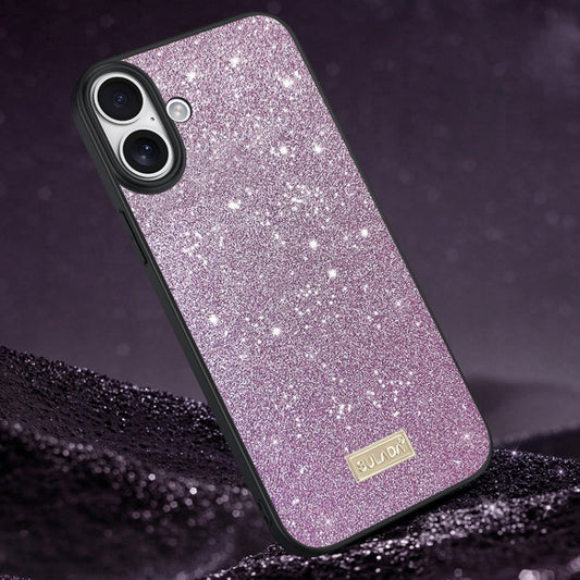 For iPhone 16 Plus SULADA Glittery PC Hybrid TPU Handmade Leather Phone Case(Purple) - iPhone 16 Plus Cases by SULADA | Online Shopping UK | buy2fix