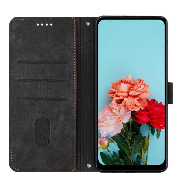 For Motorola Moto G Power 5G 2024 Skin Feel Stripe Pattern Leather Phone Case with Lanyard(Black) - Motorola Cases by buy2fix | Online Shopping UK | buy2fix