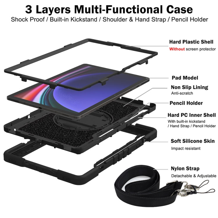 For Samsung Galaxy Tab S9+ 360 Degree Rotation PC Contrast Silicone Tablet Case(Black) - Galaxy Tab S9+ Cases by buy2fix | Online Shopping UK | buy2fix