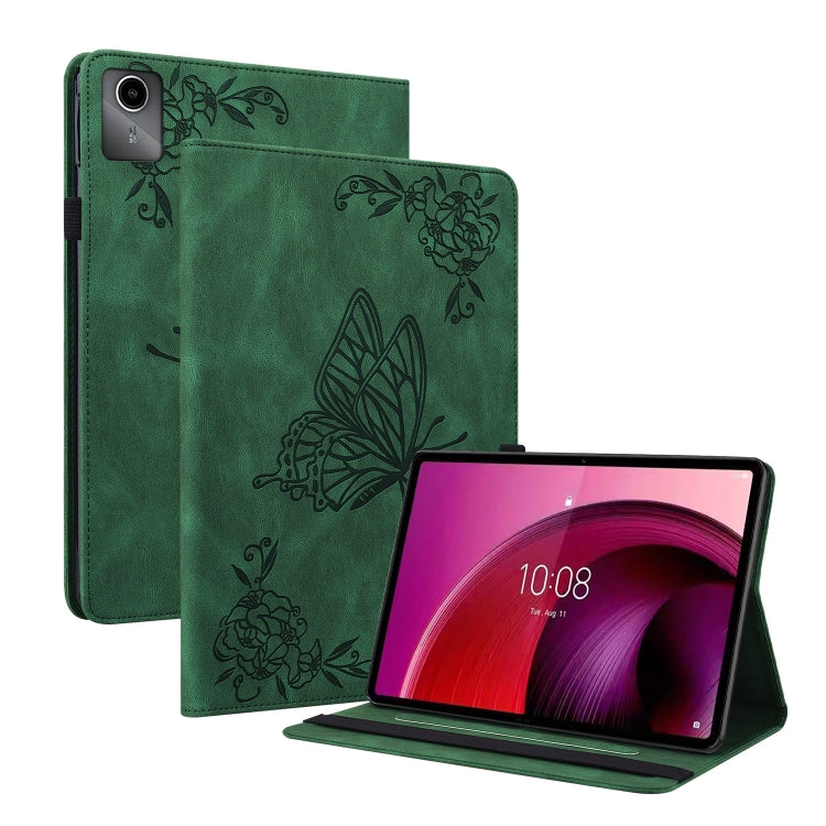 For Lenovo Tab M11/Xiaoxin Pad 11 2024 Butterfly Flower Embossed Leather Tablet Case(Green) - Lenovo by buy2fix | Online Shopping UK | buy2fix