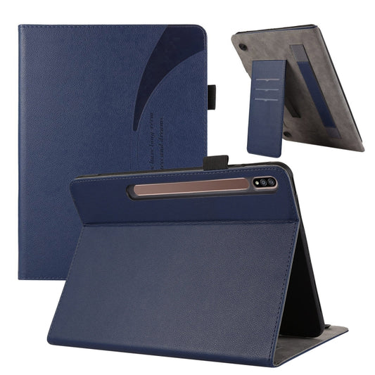 For Samsung Galaxy Tab S7 Lite / S7+ Litchi Texture Leather Sucker Tablet Case(Dark Blue) - Other Galaxy Tab PC by buy2fix | Online Shopping UK | buy2fix