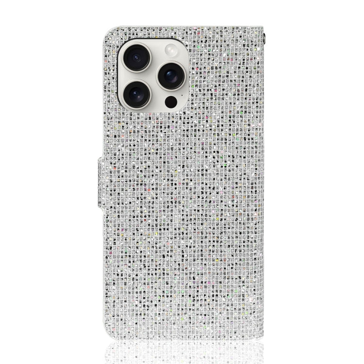 For iPhone 16 Pro Glitter Powder Filp Leather Phone Case(Silver) - iPhone 16 Pro Cases by buy2fix | Online Shopping UK | buy2fix