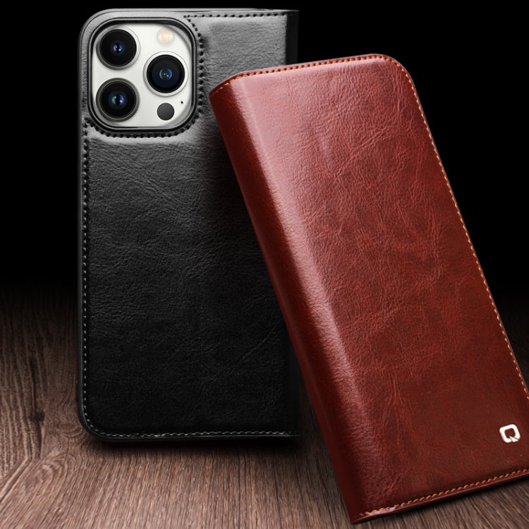 For iPhone 15 Pro QIALINO Classic Genuine Leather Phone Case(Brown) - iPhone 15 Pro Cases by QIALINO | Online Shopping UK | buy2fix