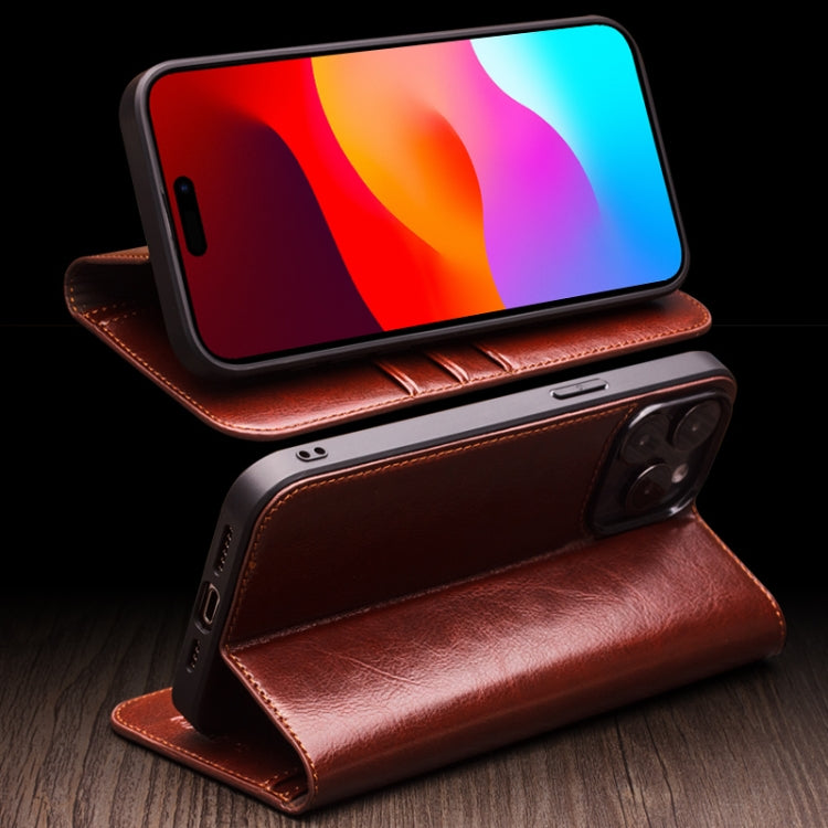 For iPhone 16 Pro Max QIALINO Classic Genuine Leather Phone Case(Brown) - iPhone 16 Pro Max Cases by QIALINO | Online Shopping UK | buy2fix