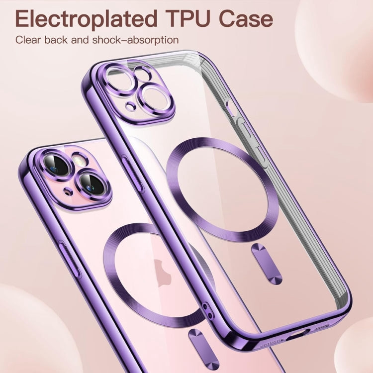 For iPhone 14 Magsafe Magnetic Transparent Electroplated TPU Phone Case(Purple) - iPhone 14 Cases by buy2fix | Online Shopping UK | buy2fix