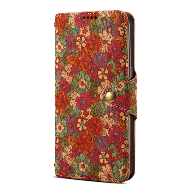 For iPhone 16 Plus Denior Flower Language Series Cork Fabric Oil Edge Leather Phone Case(Summer) - iPhone 16 Plus Cases by Denior | Online Shopping UK | buy2fix