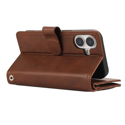 For iPhone 16 Wristband Card Slot Leather Phone Case(Coffee) - iPhone 16 Cases by buy2fix | Online Shopping UK | buy2fix