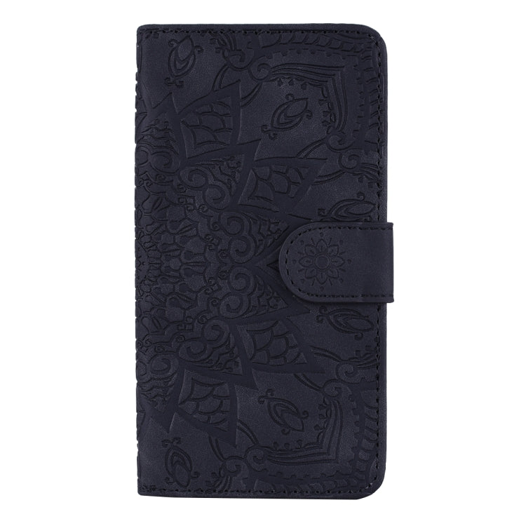 For iPhone 16 Pro Max Mandala Embossed Dual-Fold Calf Leather Phone Case(Black) - iPhone 16 Pro Max Cases by buy2fix | Online Shopping UK | buy2fix