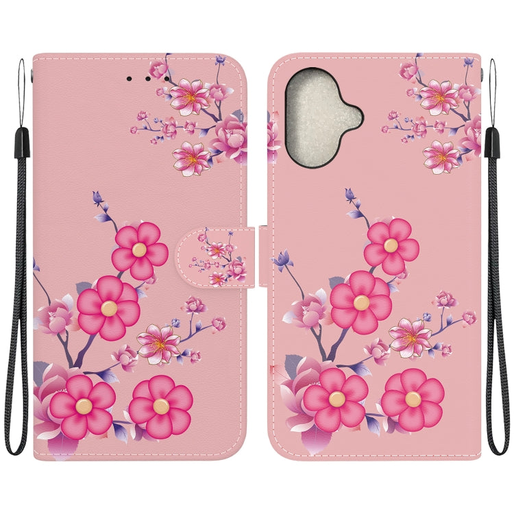 For iPhone 16 Plus Crystal Texture Colored Drawing Leather Phone Case(Cherry Blossoms) - iPhone 16 Plus Cases by buy2fix | Online Shopping UK | buy2fix