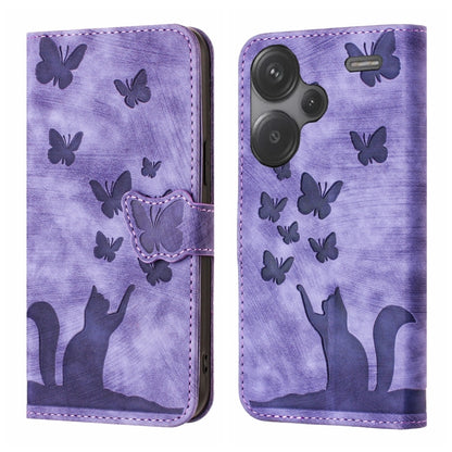 For Xiaomi Redmi Note 13 Pro+ 5G Butterfly Cat Embossing Flip Leather Phone Case(Purple) - Note 13 Pro+ Cases by buy2fix | Online Shopping UK | buy2fix