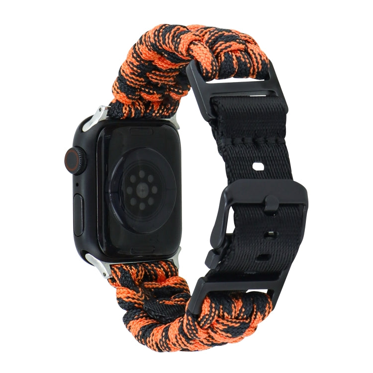 For Apple Watch Ultra 2 49mm Paracord Plain Braided Webbing Buckle Watch Band(Black Orange) - Watch Bands by buy2fix | Online Shopping UK | buy2fix